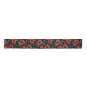 Ruban En Satin Poppies, rouge et bleu sur noir (Devant)
