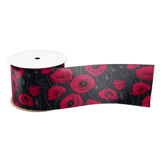 Ruban En Satin Poppies rouges (Bobine)