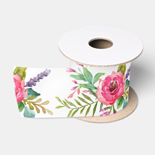 Ruban En Satin Posie d'aquarelle (Bobine)