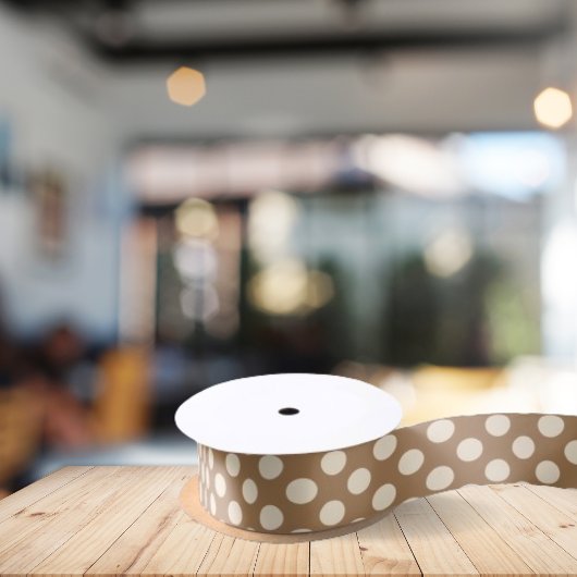 Ruban En Satin Pot Polka beige et latte