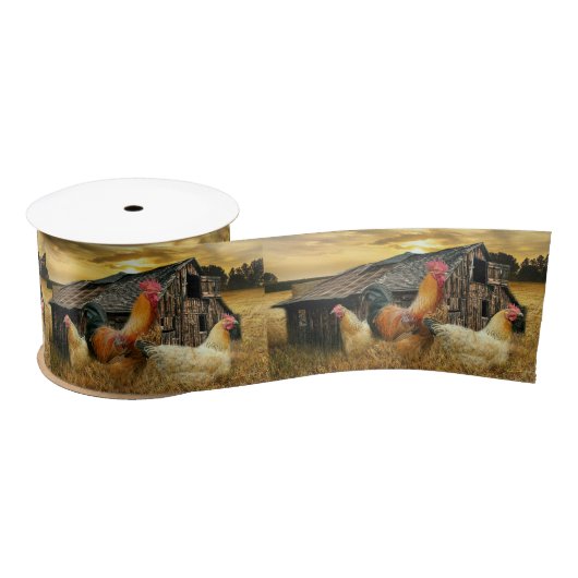 Ruban En Satin Poules de coq Russe Barn Coop (Bobine)