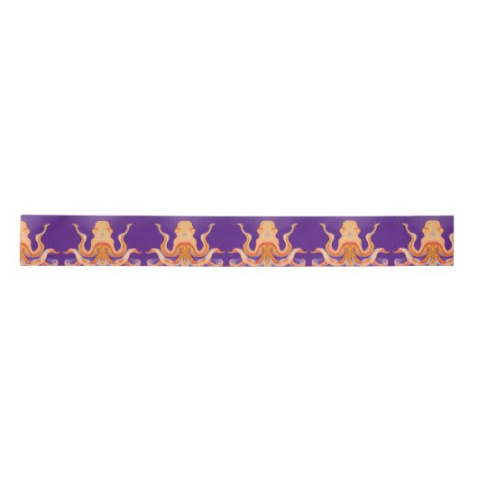 Ruban En Satin poulpe orange sur violet (Devant)