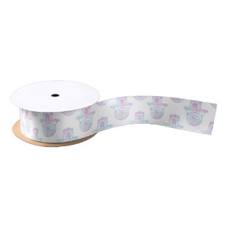 Ruban En Satin Pourpre et bleu de motif de main de Hamsa