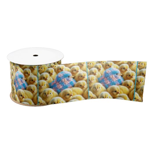 Ruban En Satin Poussette Pâques Plaid Avec Poussins Jaunes (Bobine)