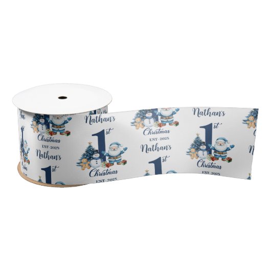 Ruban En Satin Premier Noël de Petit Garçon (Bobine)