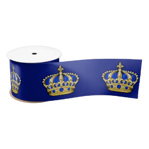 Ruban En Satin Prince Royal Bleu Couronne Dorée