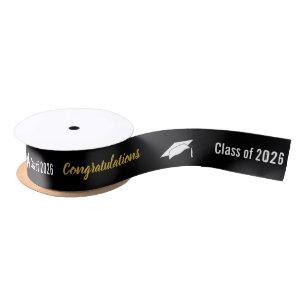 Ruban En Satin Promotion 2026 Noir Blanc et Or Félicitations