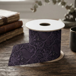 Ruban En Satin Prune Gothique Filigrane de Corbeau