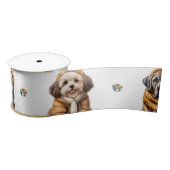 Ruban En Satin Puppies adorables Noël Vacances en blanc (Bobine)
