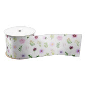 Ruban En Satin Purple Flowers and Foliage Pattern (Bobine)