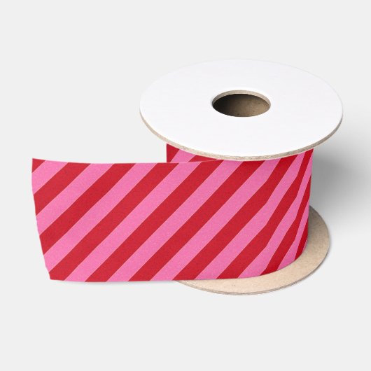 Ruban En Satin Rayé rose et rouge (Bobine)