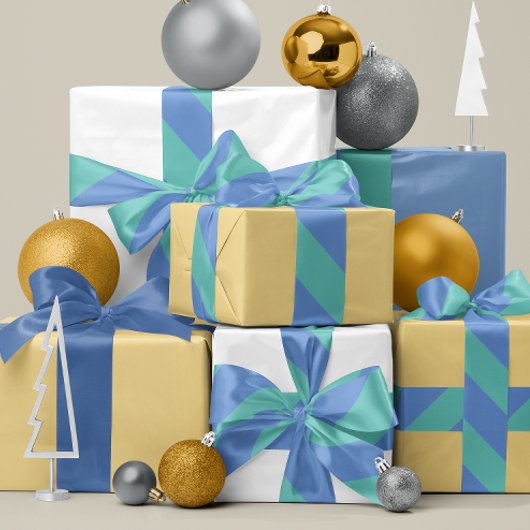 Ruban En Satin Rayure large bleu français et turquoise