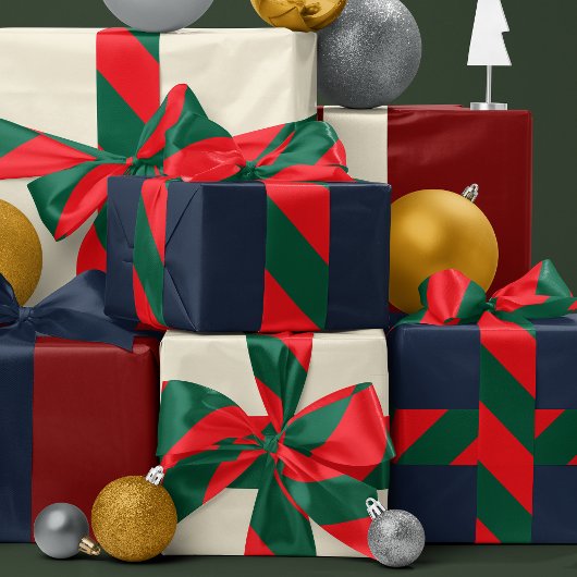 Ruban En Satin Rayure large rouge de Noël et vert foncé