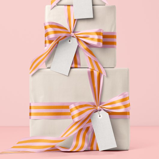 Ruban En Satin Rayure Longue Orange Rose