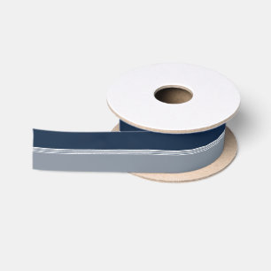 Ruban En Satin Rayures Bleu Marine et Gris Argent