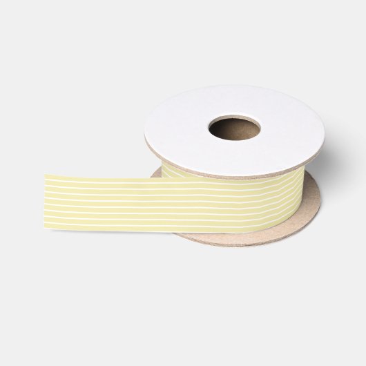 Ruban En Satin Rayures Classiques Blanc - Jaune Beurre (Bobine)