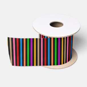 Ruban En Satin Rayures de lignes arc-en-ciel colorées - Noir 