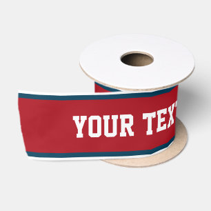 Ruban En Satin RAYURES de SPORTS - blanc bleu rouge + votre texte