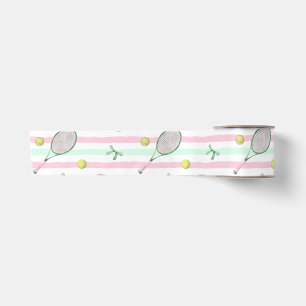 Ruban En Satin Rayures de tennis vert pâle et rose