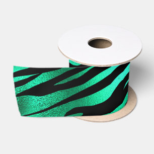 Ruban En Satin Rayures de tigre noir vert émeraude Animaux sauvag