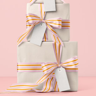 Ruban En Satin Rayures étroites orange rose et crème