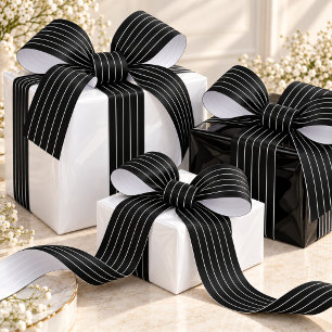 Ruban En Satin Rayures fines et minces noir et blanc