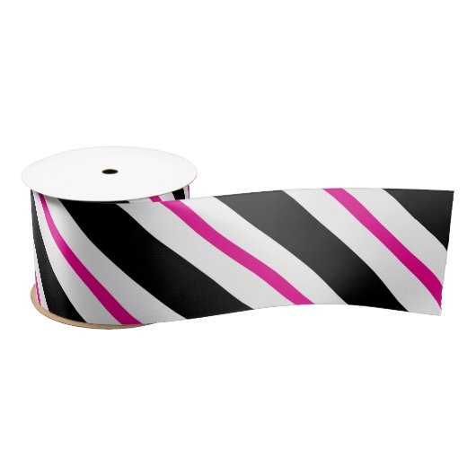Ruban En Satin Rayures noires et fuchsia (Bobine)