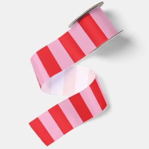 Ruban En Satin Rayures rose clair et rouge