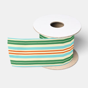Ruban En Satin Rayures vert bleu et ivoire