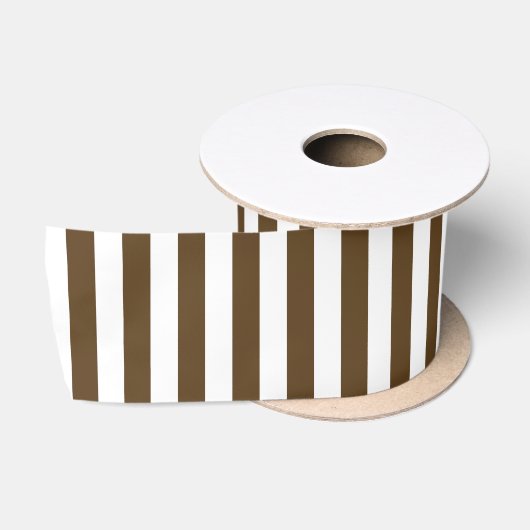 Ruban En Satin Rayures verticales de brun et blanches (Bobine)