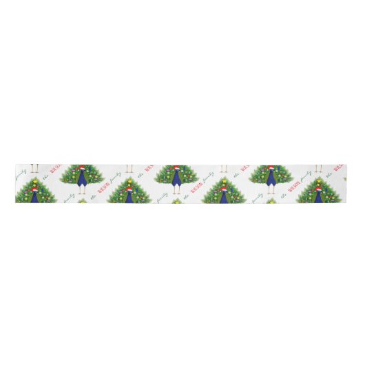 Ruban En Satin Red and Green Christmas Tree Peacock Pattern (Devant)