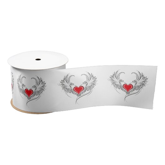 Ruban En Satin Red Angel Coeur avec ailes (Bobine)