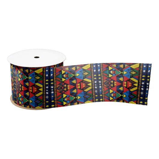 Ruban En Satin Red Blue Yellow African Pattern (Bobine)