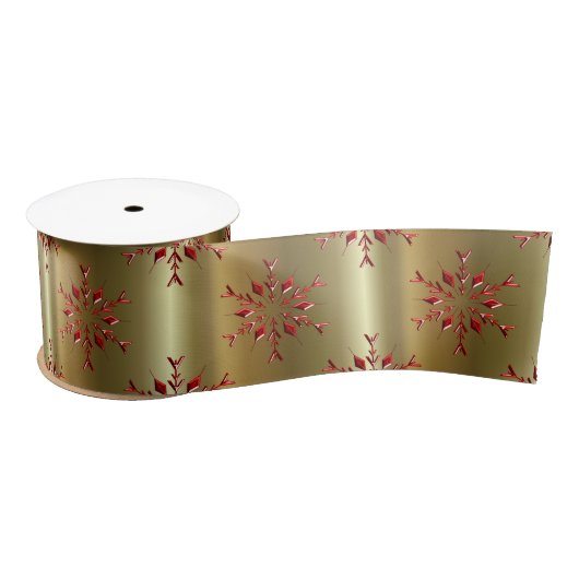 Ruban En Satin Red Christmas Stars on Gold (Bobine)