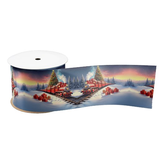 Ruban En Satin Red Train Christmas Tree Holiday Satin Ribbon (Bobine)