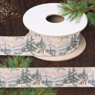Ruban En Satin Renard roux Scène hivernale de Noël faune sauvage