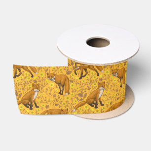 Ruban En Satin Renards et papillons sur orange