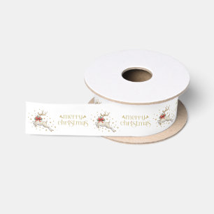 Ruban En Satin Renneau de Noël or et blanc