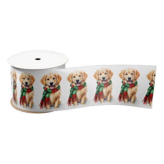 Ruban En Satin Retriever d'or de Noël avec Écharpe d'hiver (Bobine)