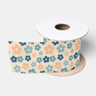 Ruban En Satin Retro Peach Green Boho Flower Joyeux anniversaire