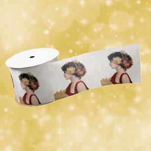 Ruban En Satin Robe Rouge vintage Lady Grosse Jolie Fleurs