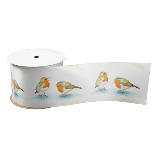 Ruban En Satin Robins rouges en hiver (Bobine)