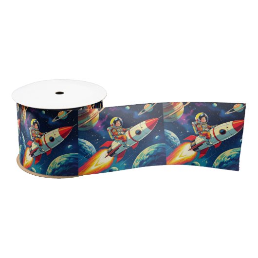 Ruban En Satin Roquettes mignonnes en astronaute spatiale Anniver (Bobine)