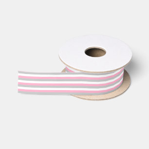 Ruban En Satin Rose, argent et rayures blanches