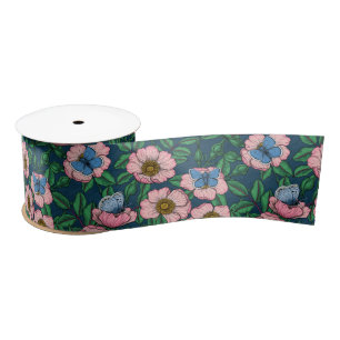 Ruban En Satin Rose de chien et papillons