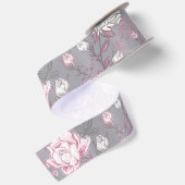 RUBAN EN SATIN ROSE PASTEL & FLEURS GRIS (Dos)