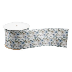 Ruban En Satin Roses aquarelles bleues et blanches pour mariage 