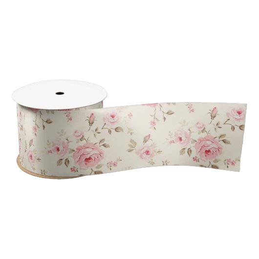 Ruban En Satin Roses peints en rose doux (Bobine)