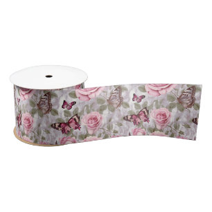 Ruban En Satin Roses roses roses et papillons Aquarelle Florale