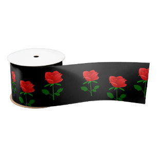 Ruban En Satin Roses rouges sur noir